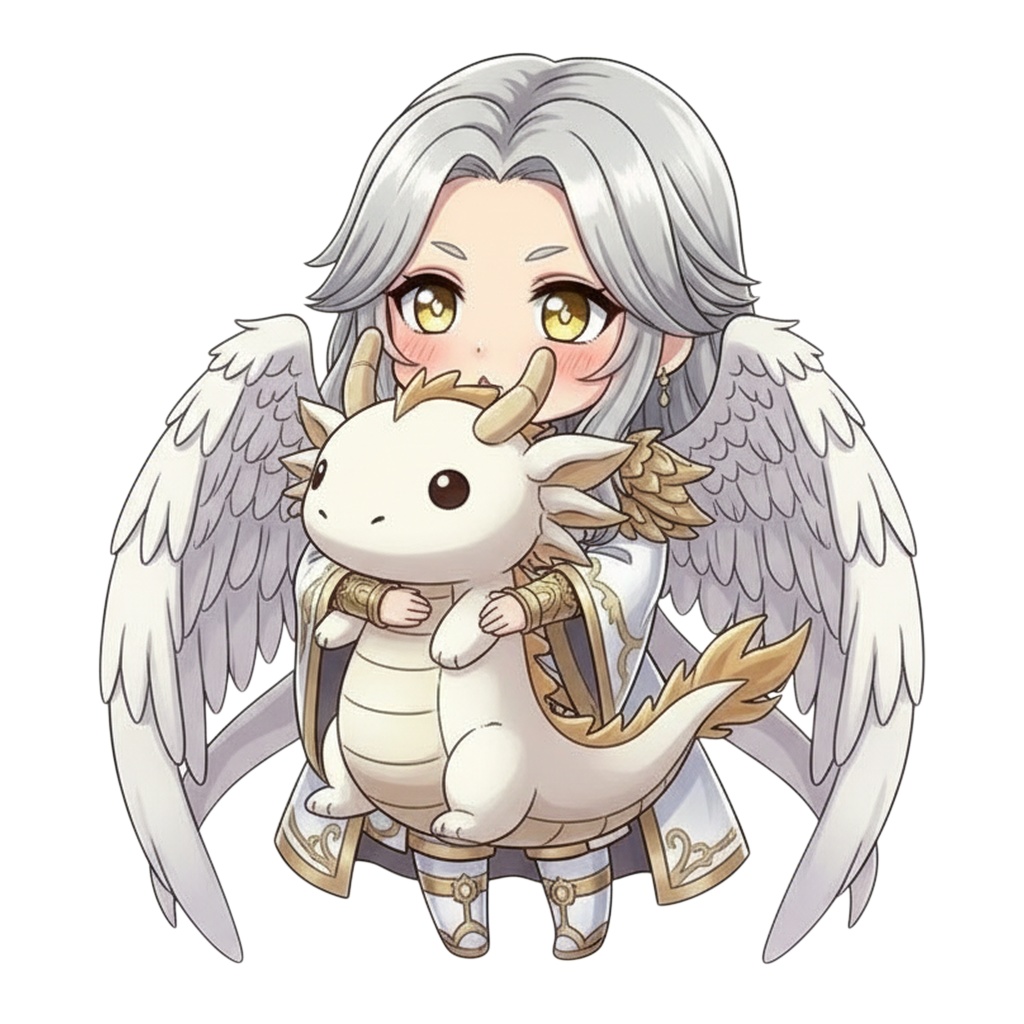 【商用利用可】オリジナルキャラクター素材集｜龍尊（白金聖翼Ver.）40枚セット PNG