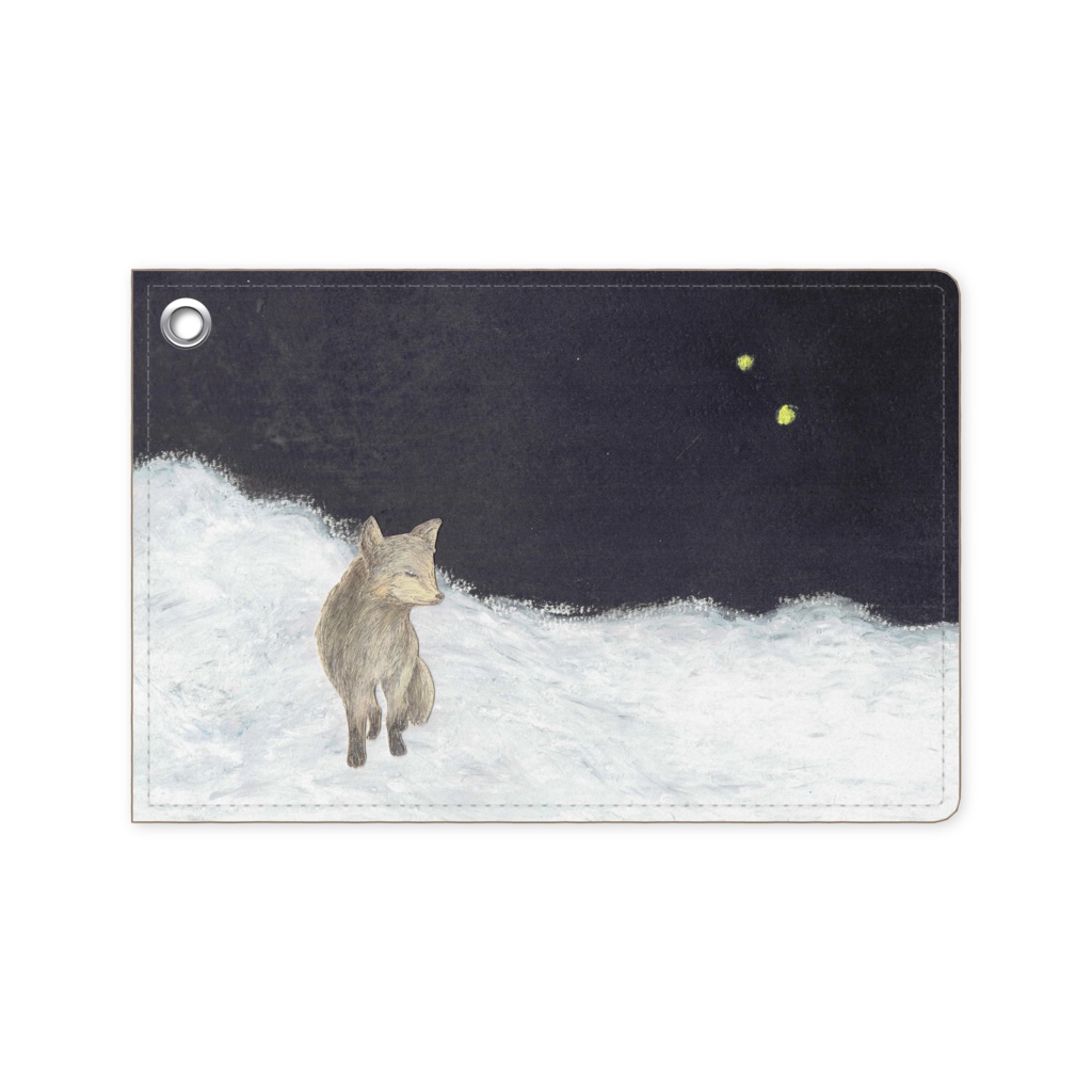 『雪に狐』　パスケース