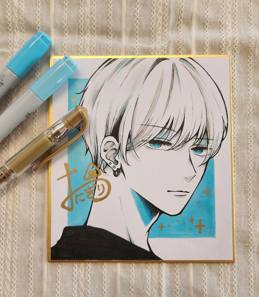 【直筆小色紙】クール男子とピアス🖤🩵