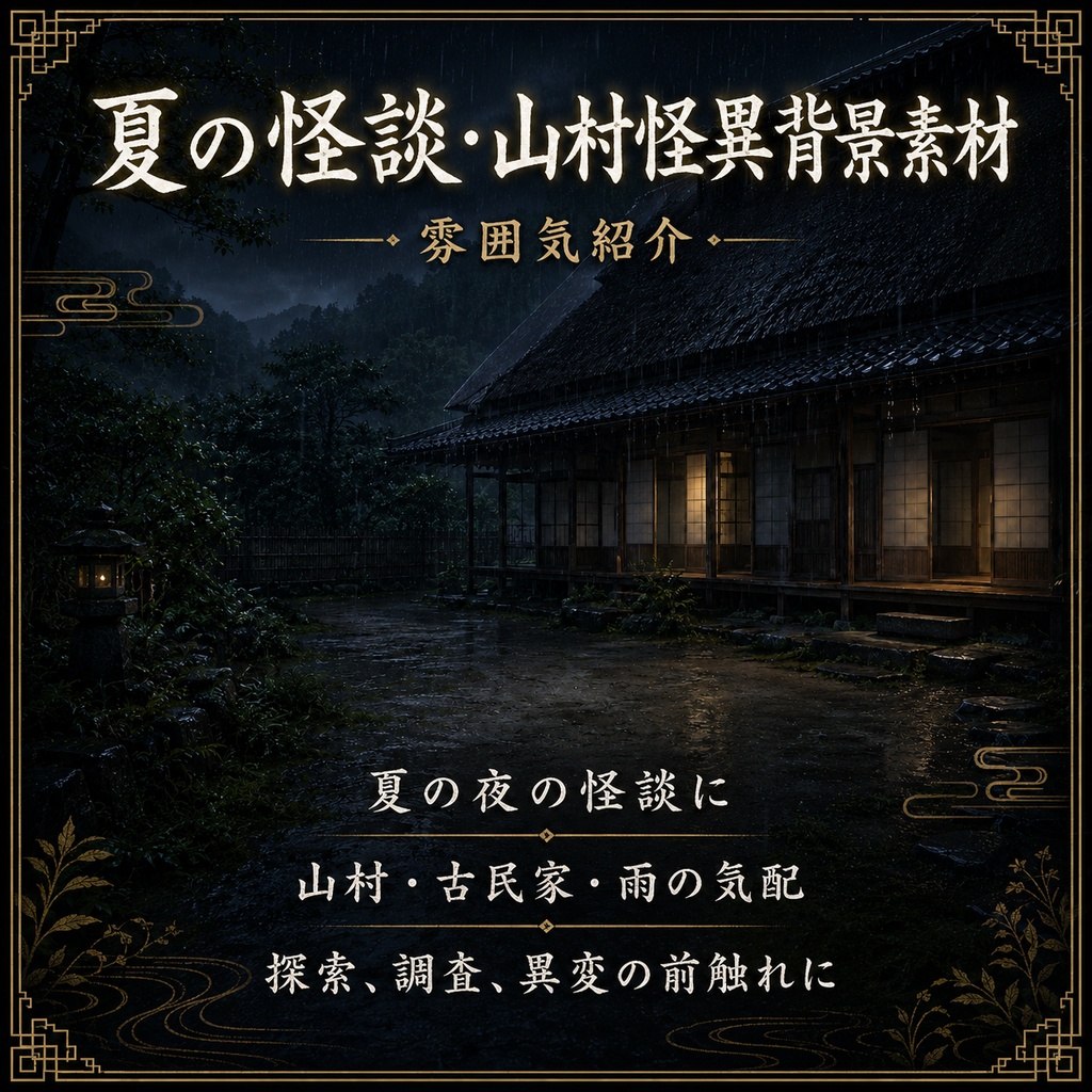 《無料あり》夏の怪談・山村怪異背景素材|山村・古民家・雨夜・怪異演出セット