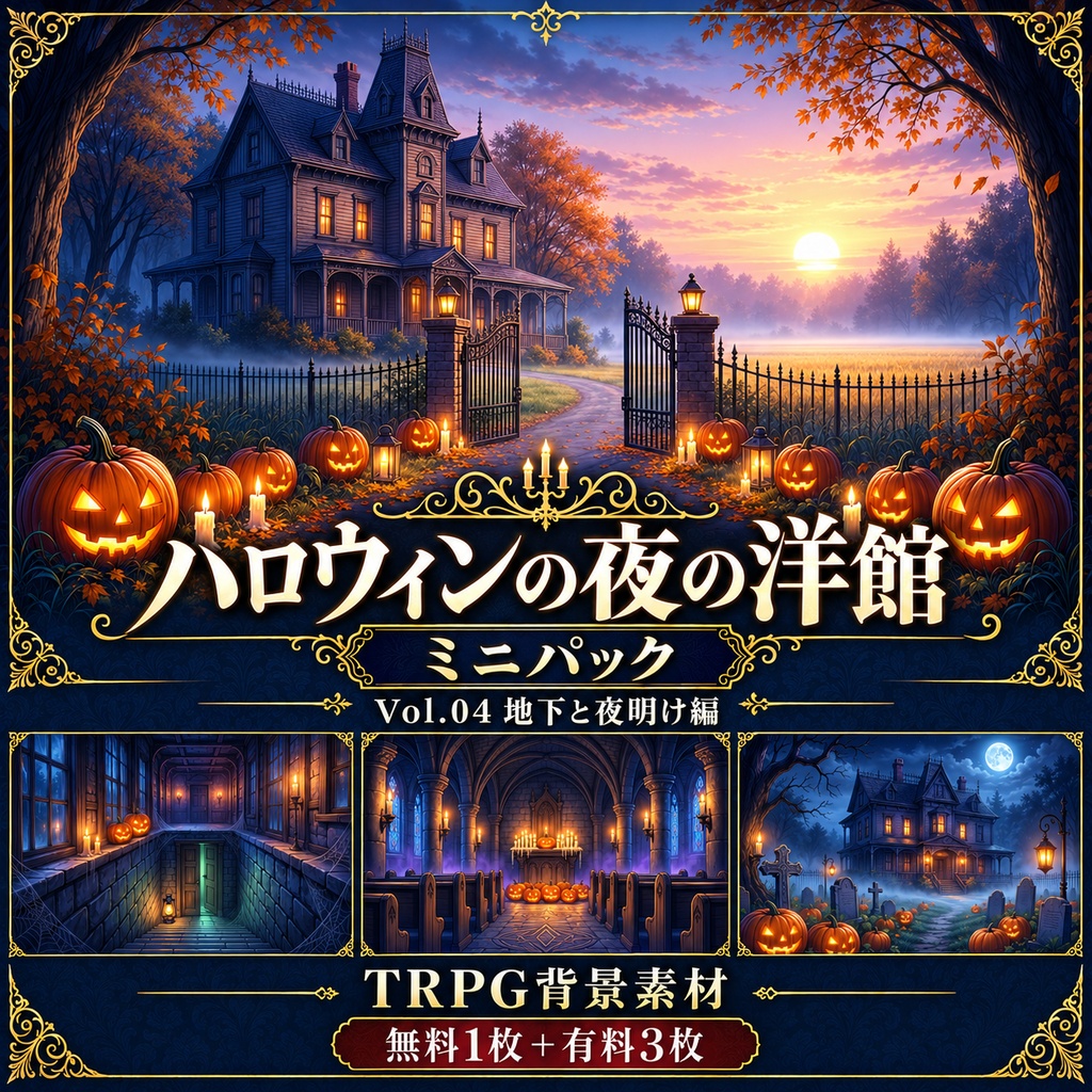 【無料あり】ハロウィンの夜の洋館ミニパック Vol.04|地下と夜明け編|TRPG背景素材|ROOM ZIP対応