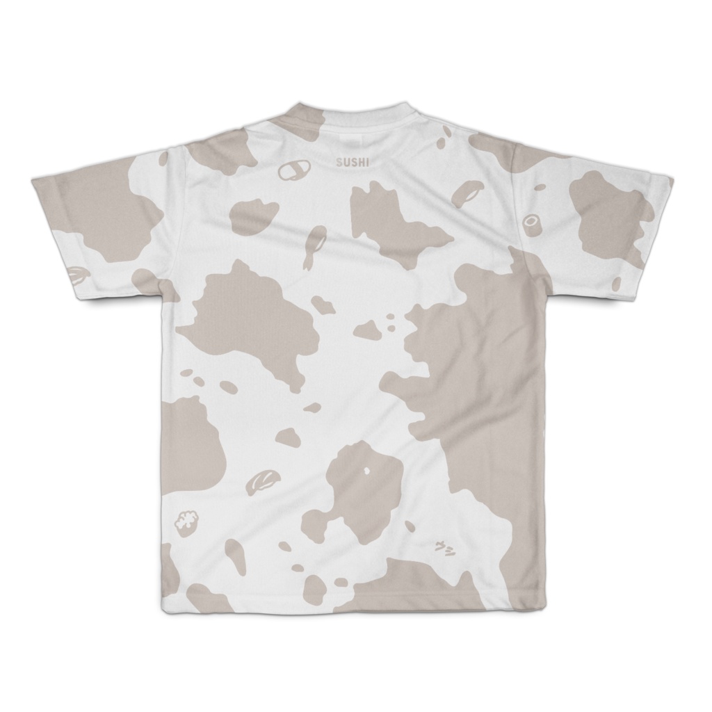 S-USHI ウスシ 鮨の牛柄|グレーベージュ|フルグラフィックTシャツ SUSHI CowPattern | Gray Beige | Full Graphic T-Shirt