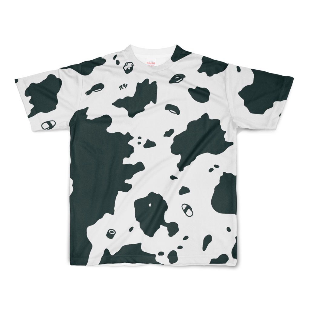 S Ushi ウスシ 鮨の牛柄 黒 フルグラフィックtシャツ Sushi Cowpattern Black Full Graphic T Shirt 9bdesign Booth