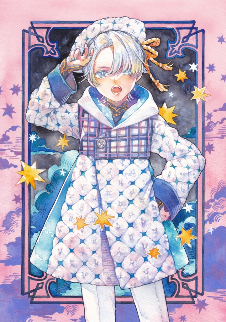 A4原画:少年　ペーパーフォトフレーム付き