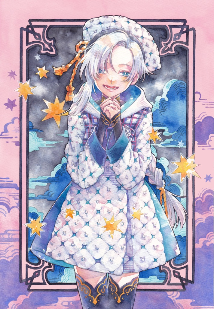 A4原画:少女　ペーパーフォトフレーム付き