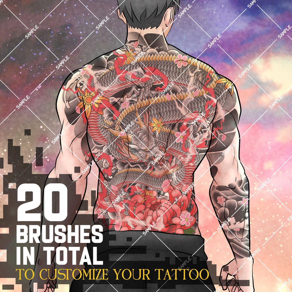 CLIP STUDIO PAINT いれずみ / 刺青 / 入墨 Irezumi Tattoo Brush Pack