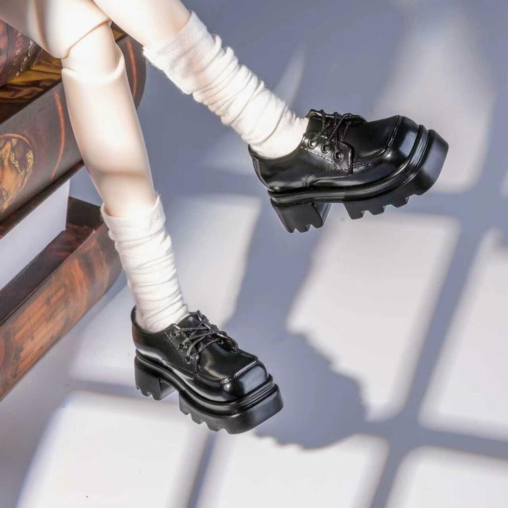 1/4ドール靴 厚底スクエアトゥシューズ ブラウン