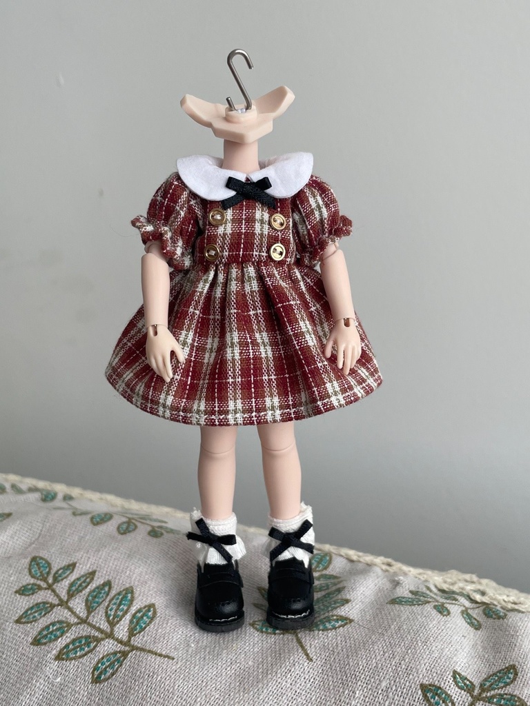 1/12ドール 英倫風 チェック柄ワンピース オビツ11 阿巳2.0
