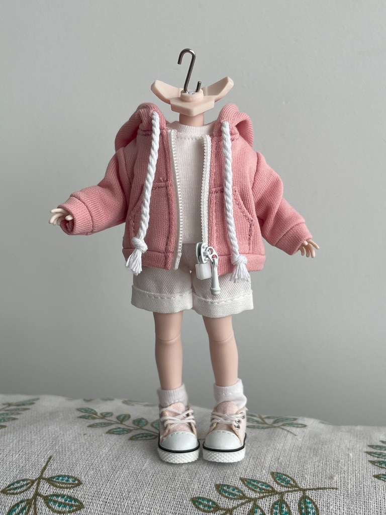 1/12ドール　ゆるパーカーコーデ　ピンク　3点セット