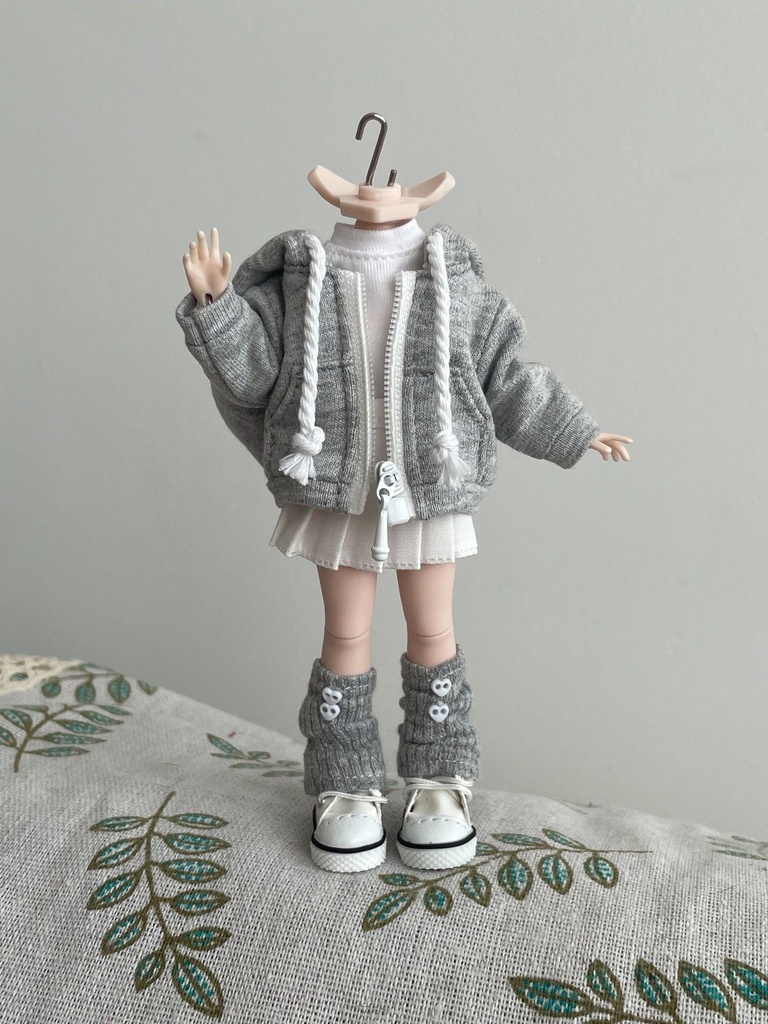 1/12ドール　ゆるパーカーコーデ　グレー　4点セット
