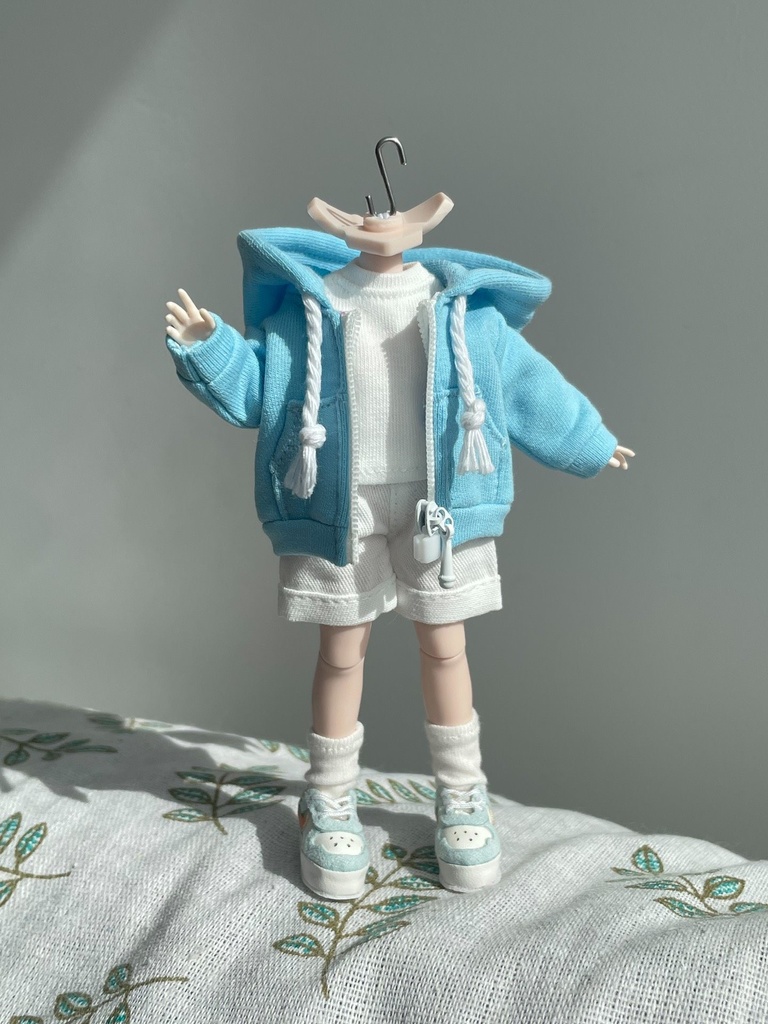1/12ドール　ゆるパーカーコーデ　ブルー　3点セット