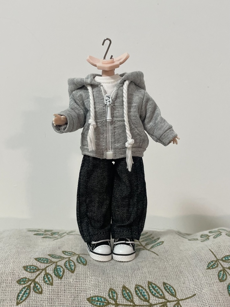 1/12ドール ゆるパーカーコーデ ロング グレー 4点セット