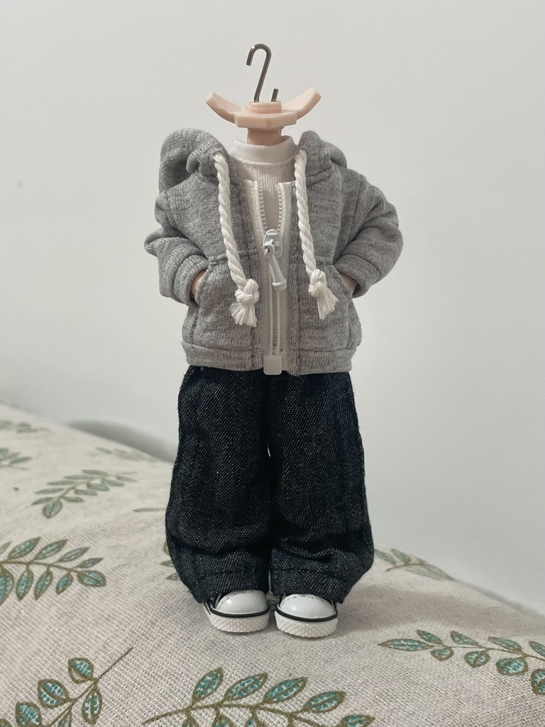 1/12ドール ゆるパーカーコーデ ロング グレー 4点セット