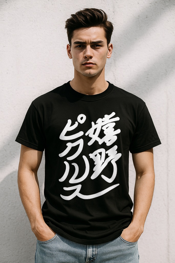 手書きプリント黒Tシャツ