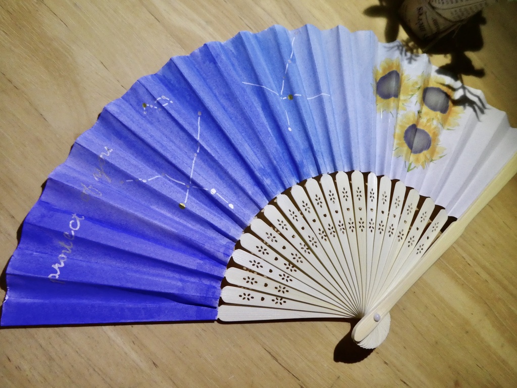 【 夏の花束 / Summer flower series. 】夏の大三角形星座+向日葵の扇子 Japanese-Fan ~flowers and stars~.