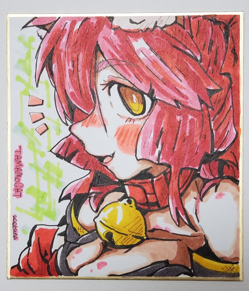 ネコの気まぐれイラスト色紙（ちらり）
