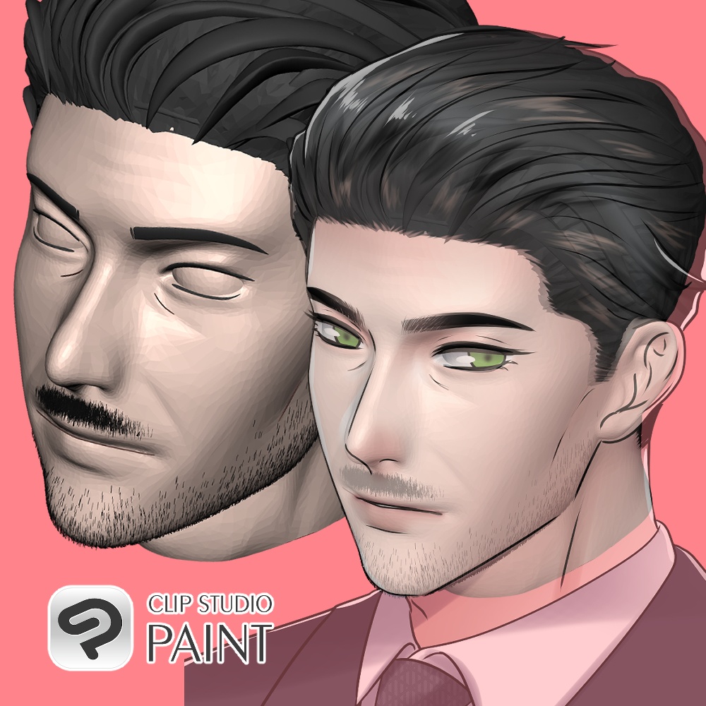 3D head【おじさん】Ojisan with Hair Glasses Clip Studio Paint