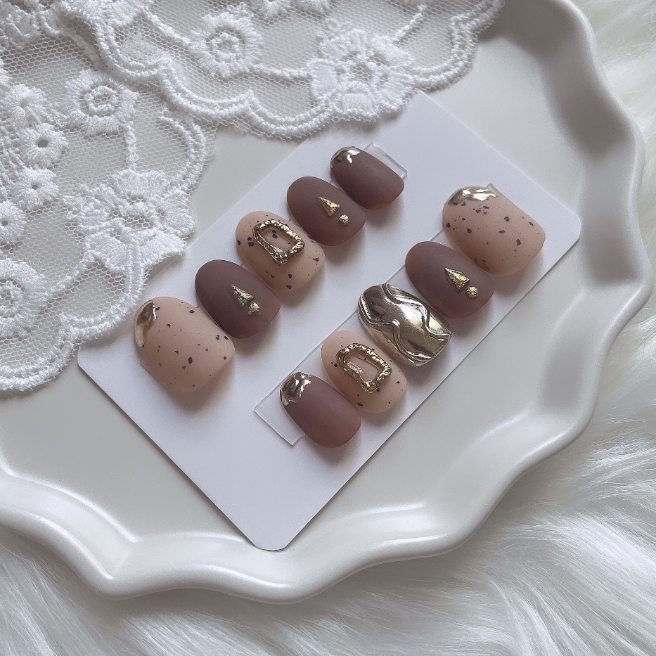 【現品】12 《3日以内発送》 ネイルチップ ブラウン ベージュ シルバー ゴールド ミラー ニュアンス