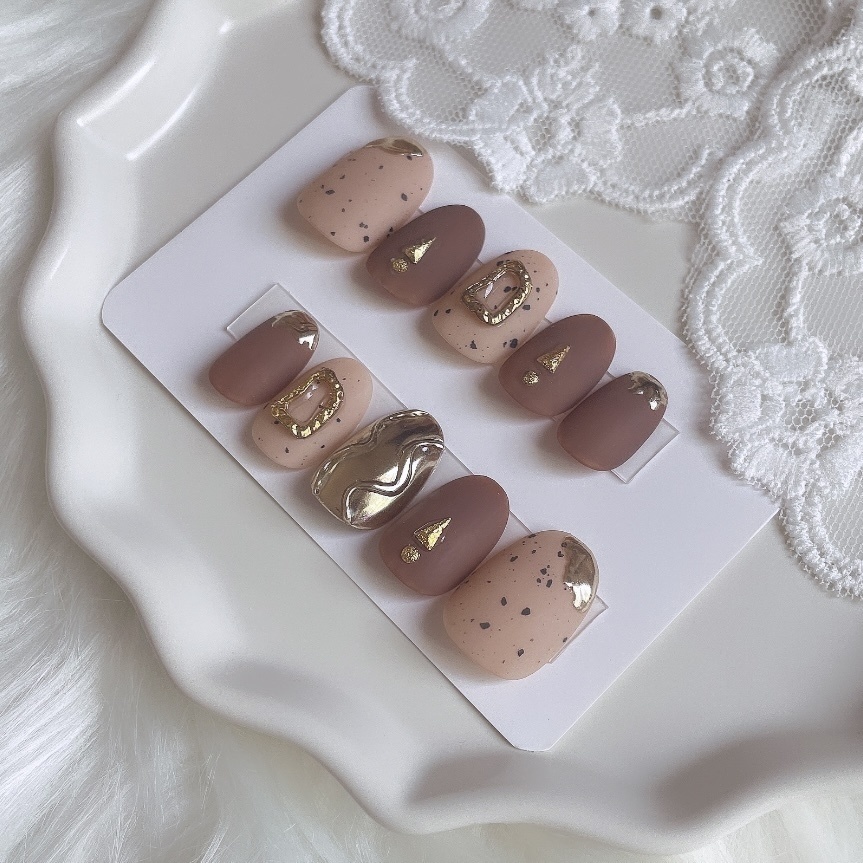 【現品】12 《3日以内発送》 ネイルチップ ブラウン ベージュ シルバー ゴールド ミラー ニュアンス