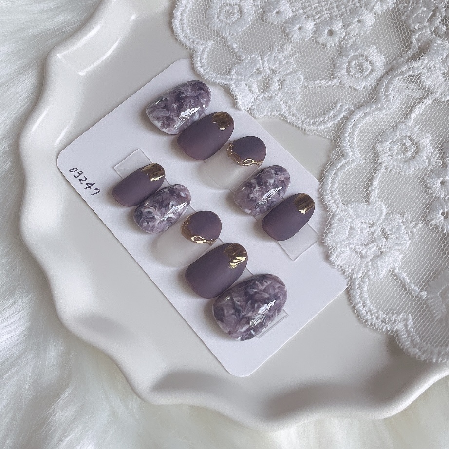 【現品】16 《3日以内発送》 ネイルチップ マット グレー ネイビー マーブル ミラー ニュアンス