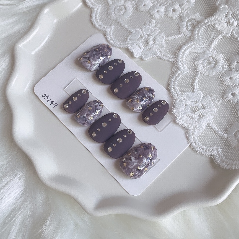 【現品】17 《3日以内発送》 ネイルチップ マット グレー ネイビー マーブル 金箔 ニュアンス