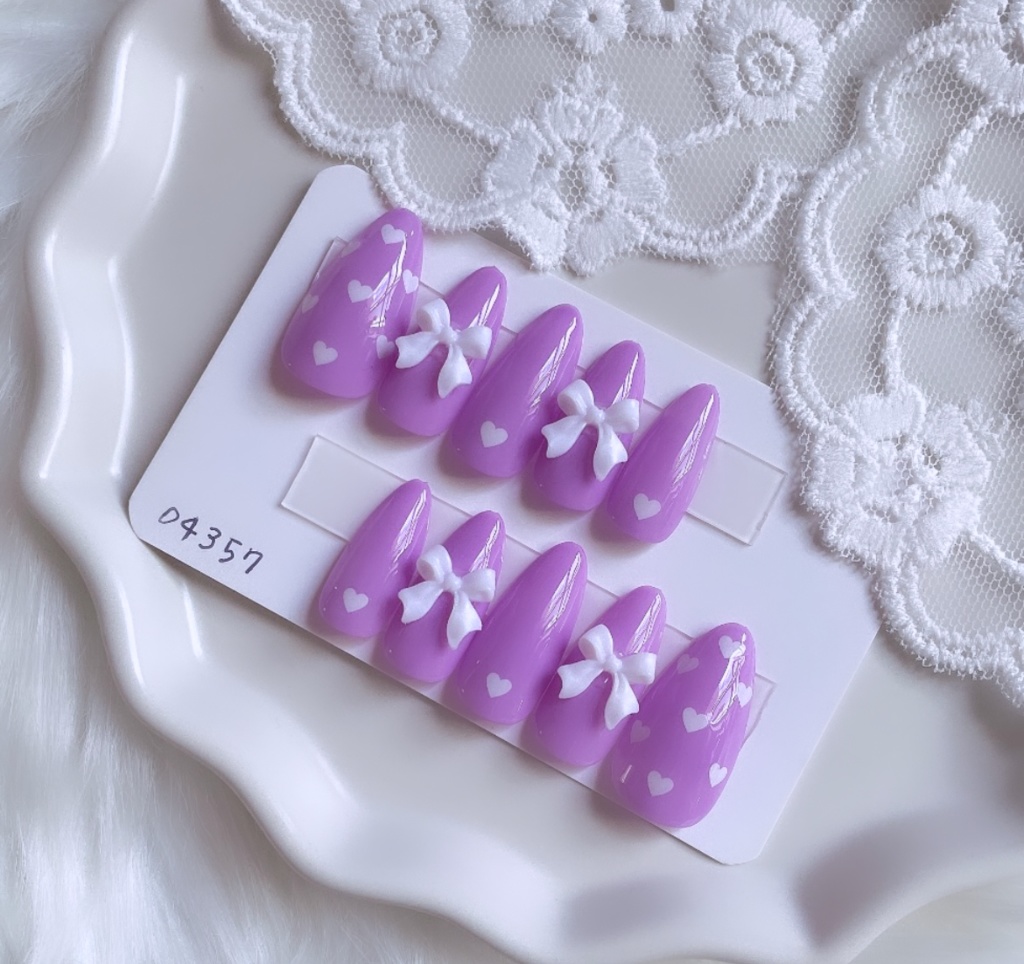 【現品】  22 ネイルチップ ピンク ハート リボン ガーリー ゆめかわいい