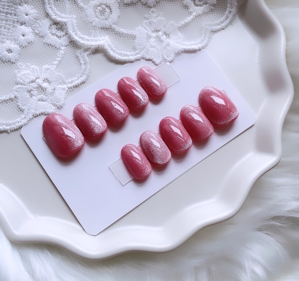 【現品】 64 ネイルチップ ピンク ワンカラー ワンホン マグネット うるマグ 韓国ネイル 大人可愛いネイル 大人ネイル