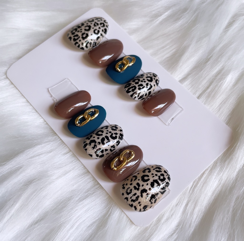 【現品】 72 ネイルチップ 大人っぽ ギャル ヒョウ柄 アニマル柄 マット うる艶 豹柄 秋ネイル