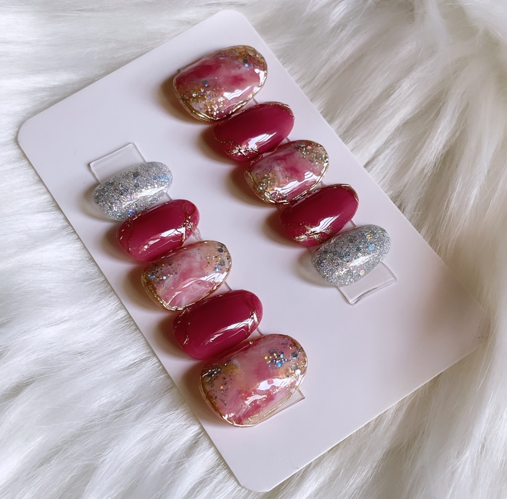 【現品】 78 ネイルチップ 韓国っぽ マーブル 大理石 ニュアンス ミラー