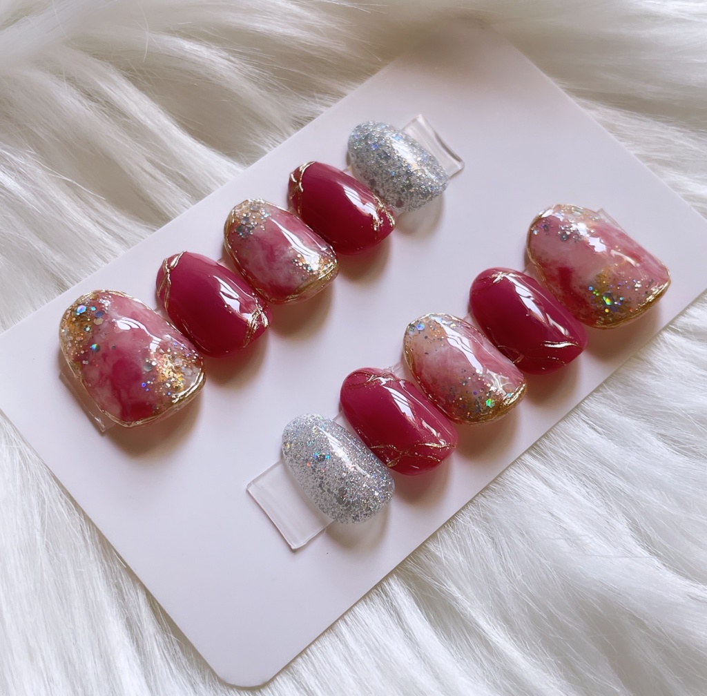 【現品】 78 ネイルチップ 韓国っぽ マーブル 大理石 ニュアンス ミラー