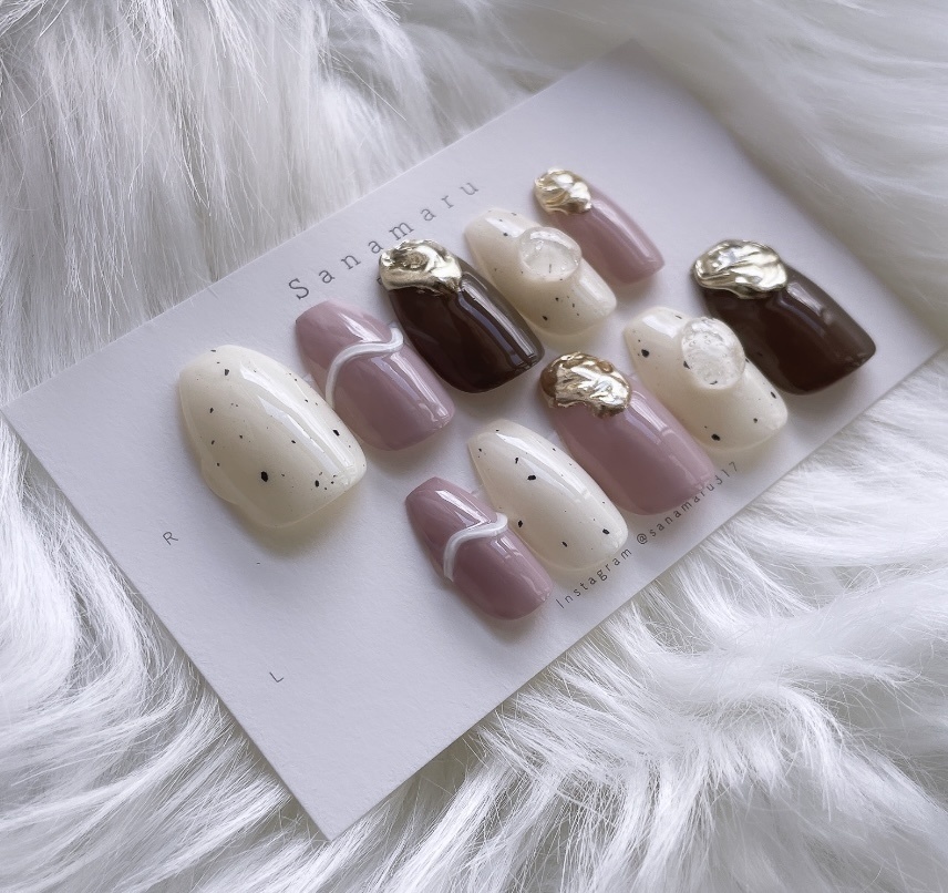 【現品】89 ネイルチップ ニュアンスネイル うねうねネイル ミラーネイル 大人ネイル 大人可愛いネイル 可愛いネイル 流行りネイル 韓国ネイル