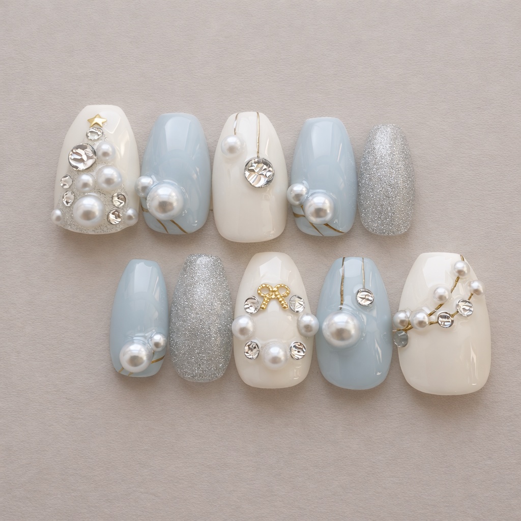 91 現品 サイズオーダー ネイルチップ クリスマスネイル ツリーネイル 冬ネイル 大人ネイル 可愛いネイル