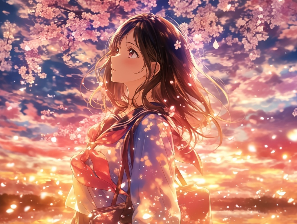 桜舞う幻想的な少女たち