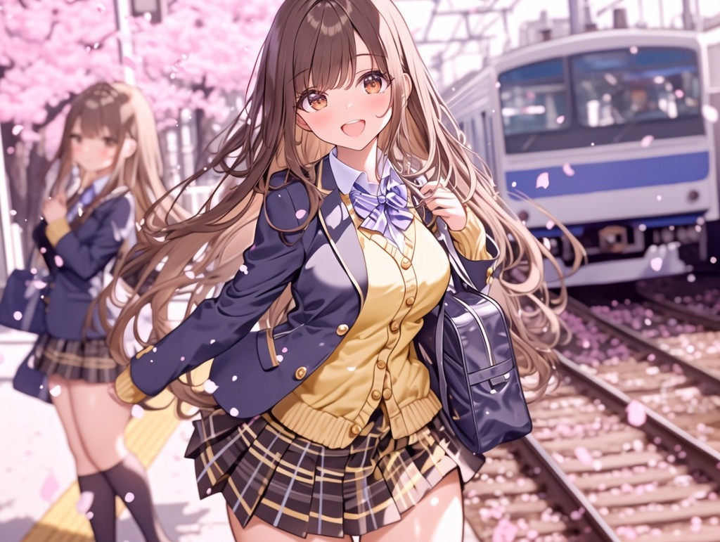 桜舞う幻想的な少女たち