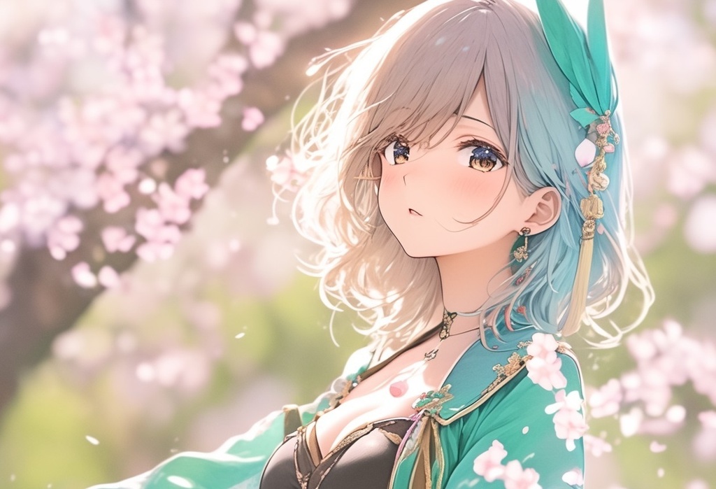 桜舞う幻想的な少女たち