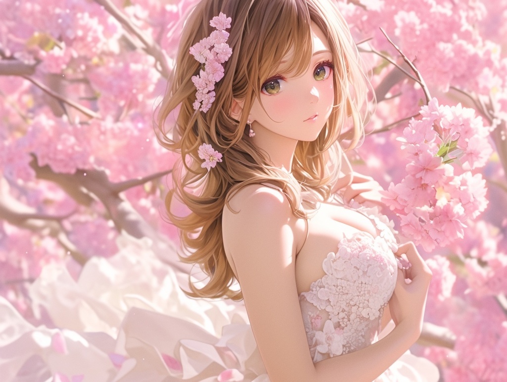 桜舞う幻想的な少女たち
