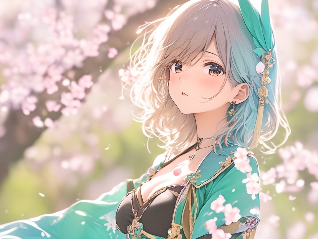 桜舞う幻想的な少女たち