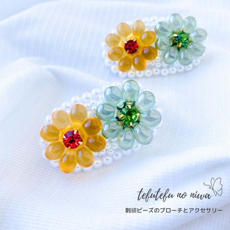 オレンジ×グリーン 花のブローチ　No.20 | tefutefu no niwa BOOTH店