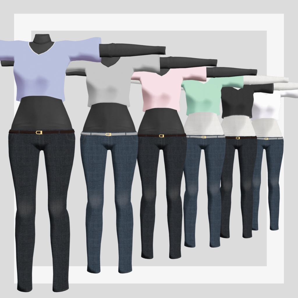 【VRC向け衣装】シンプルインナー&ローライズジーンズセット