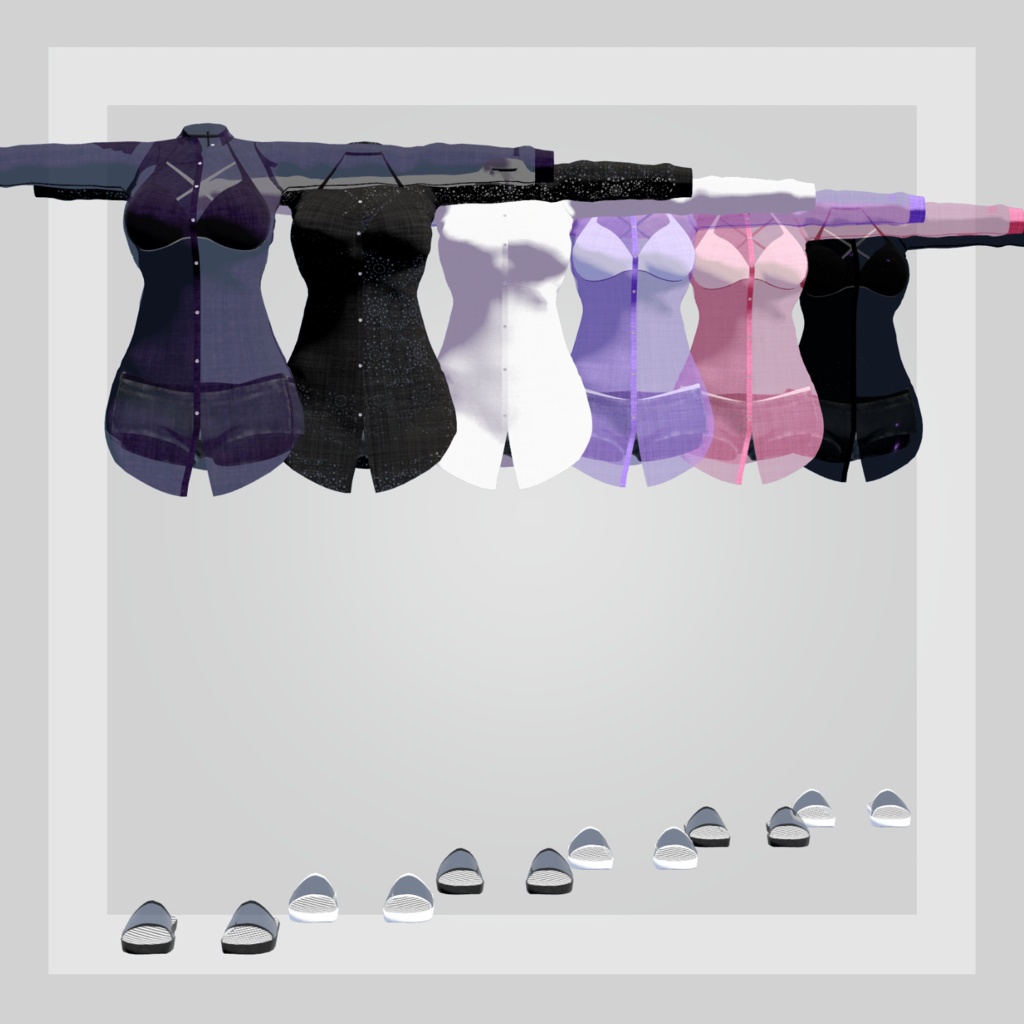 【VRC向け衣装】シースルーワイシャツ&ビキニセット【3アバター対応】