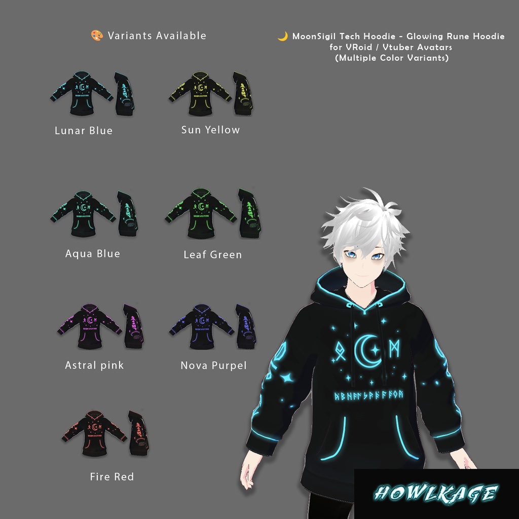 FREE VRoid Hoodie – MoonSigil Glowing Rune Techwear (VTuber Outfit Download)