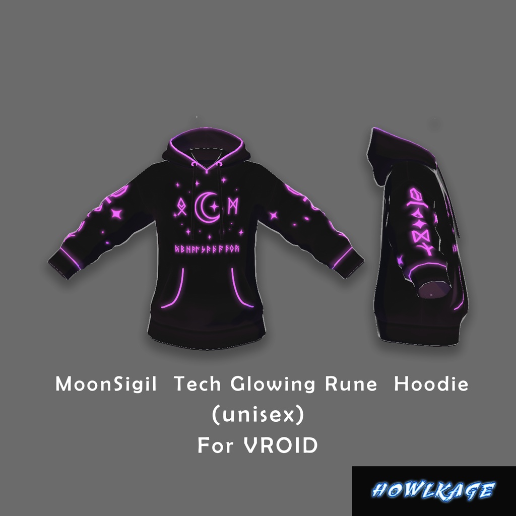 FREE VRoid Hoodie – MoonSigil Glowing Rune Techwear (VTuber Outfit Download)