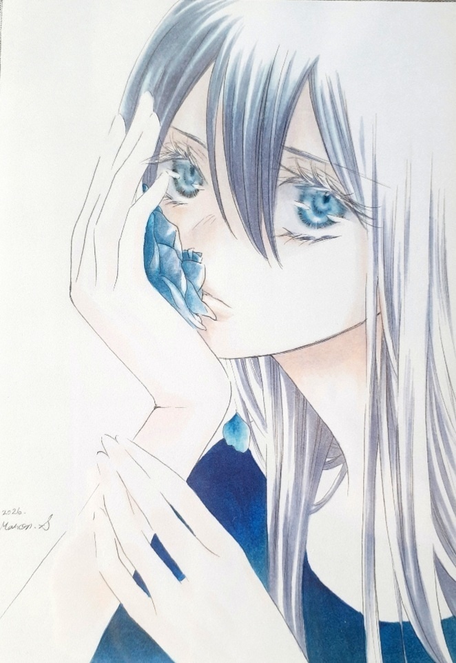 【原画】青バラ