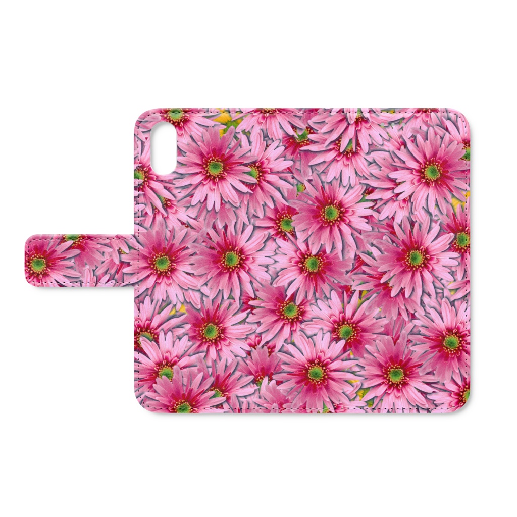 ピンクの花いっぱい手帳型iPhoneケース