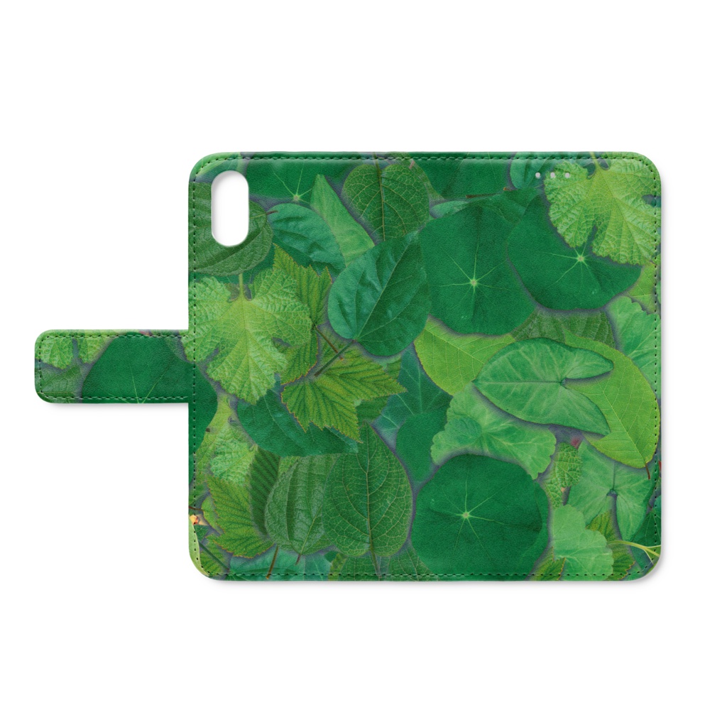 緑の葉っぱいっぱい手帳型iPhoneケース