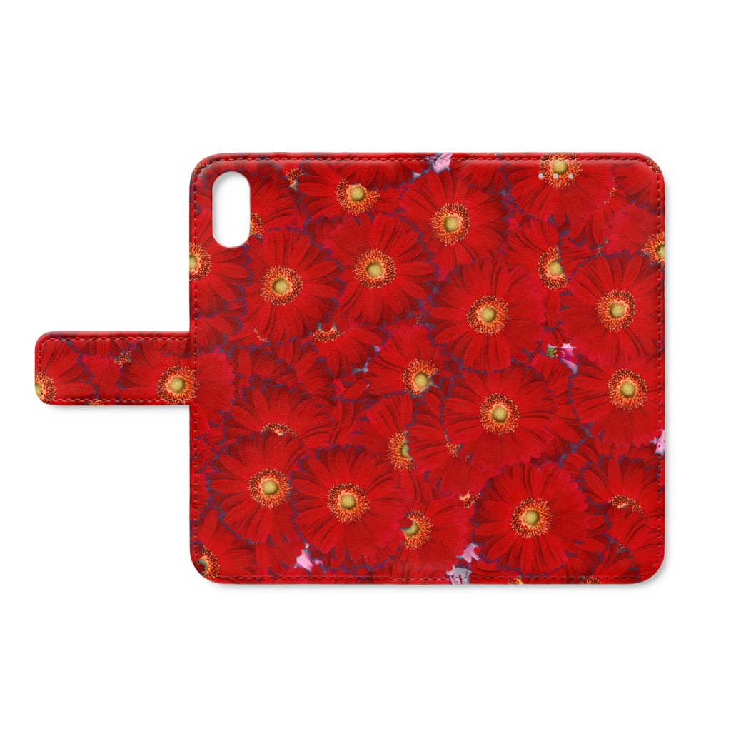 赤い花いっぱい手帳型iPhoneケース