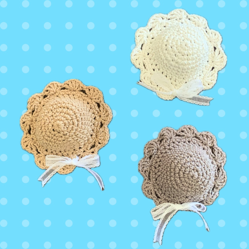 ぬい服|10cm〜12cm|コットンフリルお帽子|麦わら帽子風|編み物 ぬいぐるみ服 ニット