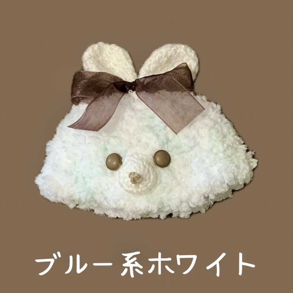 ぬい服|15cm 16cm|マシュマロうさぎ帽子|編み物 ぬいぐるみ服 ニット スイーツ ふわふわ もこもこ ニット パステル 春 リボン