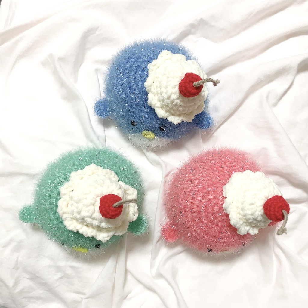 ぬい服|15cm 16cm|ぺんぎんフロートのお帽子|編み物 ぬいぐるみ服 ニット スイーツ アイス フロート ソーダ さくらんぼ フルーツ ぬい ペンギン