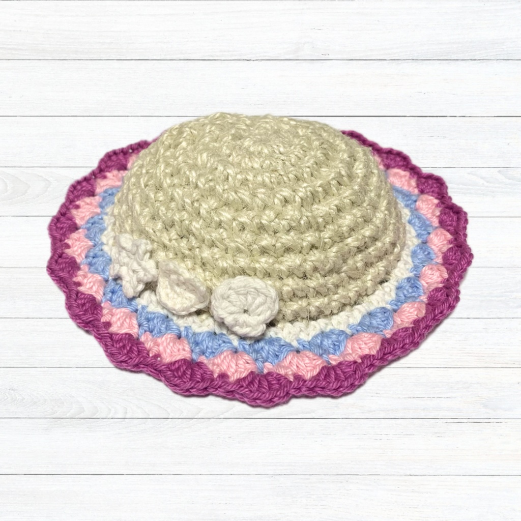 ぬい服|10cm〜16cm|海の麦わら帽子|編み物 ぬいぐるみ服 ニット シェル 夏 貝 ブルー グリーン ミント ピンク オレンジ